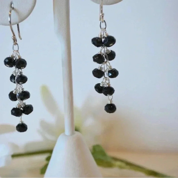 Black Spinel Waterfall Earrings Natural Color Winter Earring Fun Dangle Earrings - Picture 3 of 4